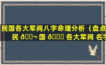 民国各大军阀八字命理分析（盘点民 🐬 国 🐅 各大军阀 名字各有特点）